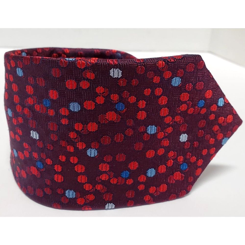Jos A Bank Necktie Reserve Silk Burgundy w/Polka Dots Red/Periwinkle/White Print - Picture 2 of 8